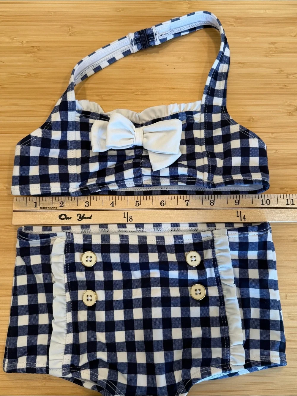 Janie And Jack Kids Girls Blue Gingham White Ruffle Halter 2 Pc Bikini Swim 5 S